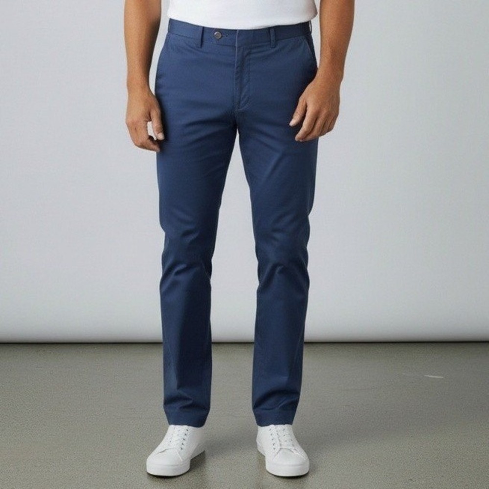 Chaps Mens Navy Blue Slim Fit Chino Trousers Flat Front Dress Pants 38x29